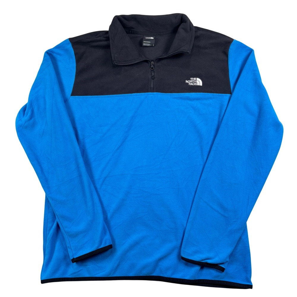 The North Face Fleece Pullover Mens L Blue Black TKA 100 Quarter Zip Jacket